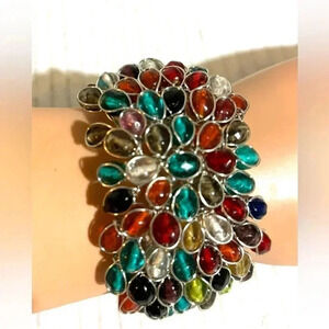 Handcuffed wire wrapped multi colored crystal beads bracelet adjustable